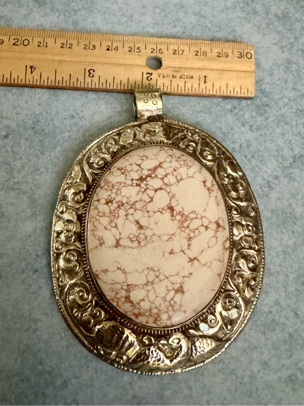 Oversized, large, handmade Tibetan Silver Pendant, with Wild Horse Stone